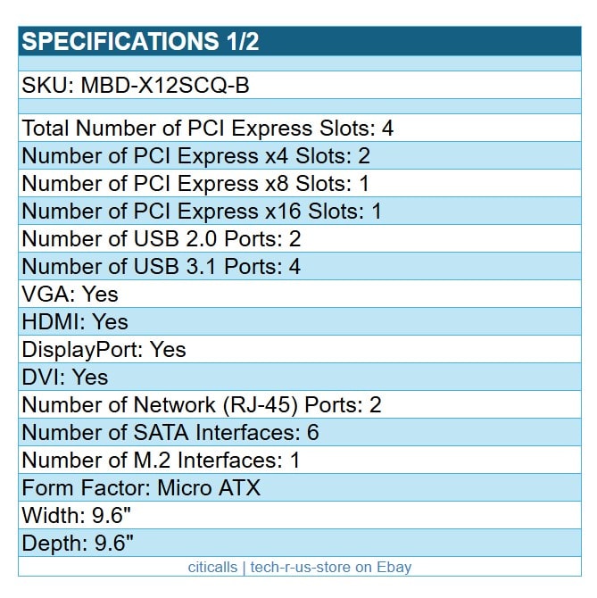Supermicro MBD-X12SCQ-B Intel C621A LGA4189 Server 8x DDR4 10x SATA Raid 10G-ETH