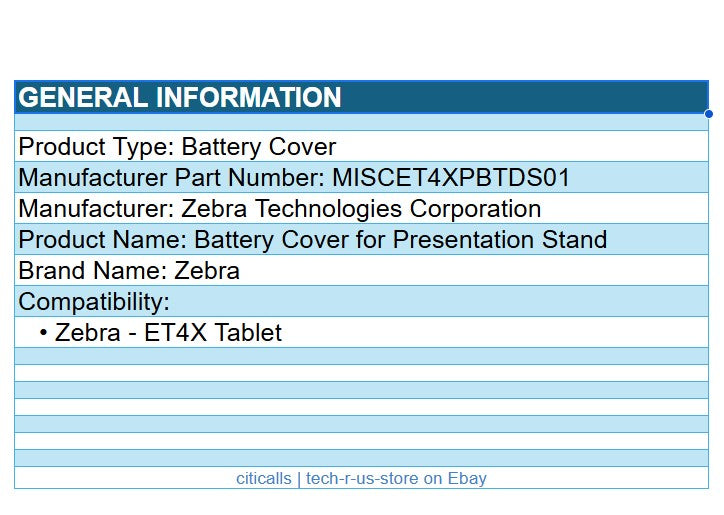 Zebra MISC-ET4X-PBTDS-01 Battery Cover for Presentation Stand ET4X Tablet Black