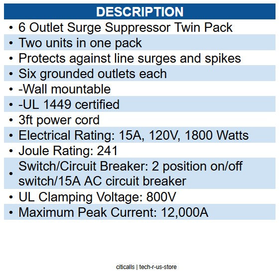 MINUTEMAN UPS MM-MMS362P 2 Pack Power Strips with 3ft Cord- 241J