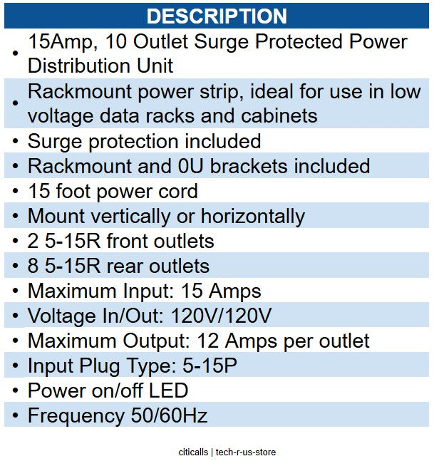 MINUTEMAN UPS MM-OES1015HV 15 Amp- 10 Outlet Surge-Protected PDU