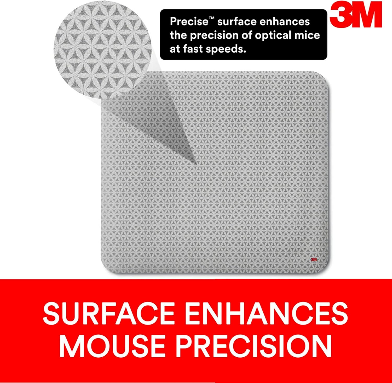 3M MP114-BSD1 Precise Mouse Pad - Gray Bitmap - 0.30" x 8" Dimension - Foa