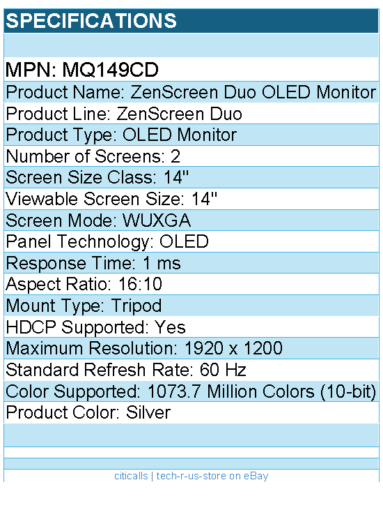 ASUS MQ149CD ZenScreen Duo 14" Class WUXGA OLED Monitor - 16:10 - Silver