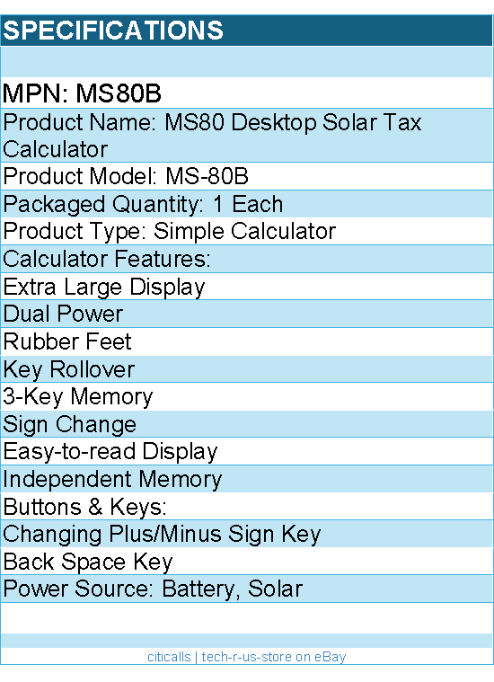 Casio MS80B Desktop Solar Tax Calculator - Battery, Solar Powered