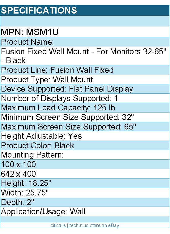 Chief MSM1U Fusion Medium Micro-Adjustable TV Wall Mount - For 32-65" Displays