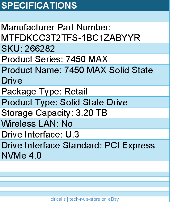 Micron MTFDKCC3T2TFS-1BC1ZABYYR 7450 MAX 3.20 TB Solid State Drive