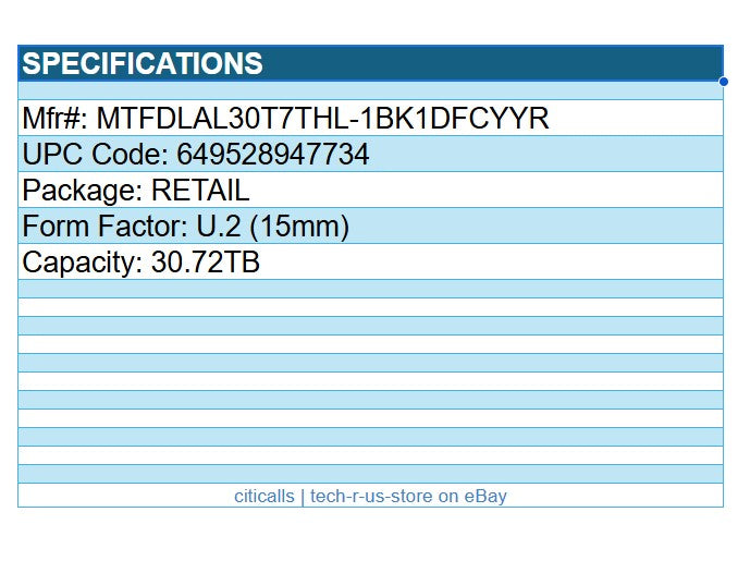 Micron MTFDLAL30T7THL-1BK1DFCYYR 6550 ION 30.72TB SSD U.2 15mm OCP SED TCG Opal