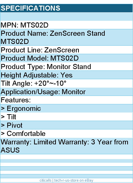 ASUS MTS02D ZenScreen Stand - 15.26" Height x 6.30" Width x 6.30" Depth