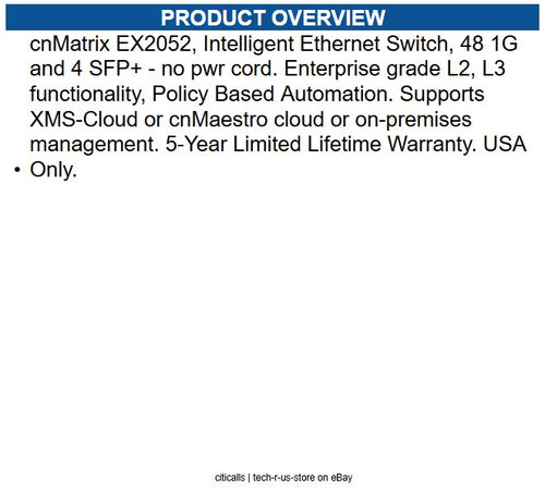 Cambium Networks MXEX2052GXXA01 Cnmatrix Ex2052-p 48port Gigabit Managed Network