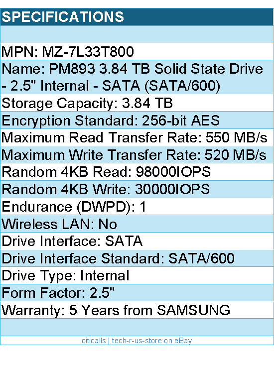 Samsung MZ-7L33T800 3.84 TB Solid State Drive - 2.5" Internal - SATA (SATA/600)
