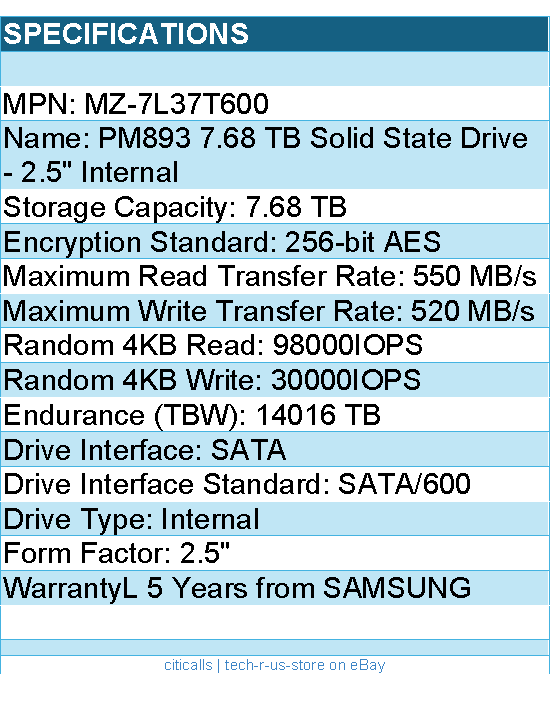 Samsung MZ-7L37T600 7.68 TB Solid State Drive - 2.5" Internal - SATA (SATA/600)