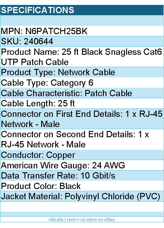StarTech N6PATCH25BK Cat6 Patch Cable with Snagless RJ45 Connectors 25ft Black