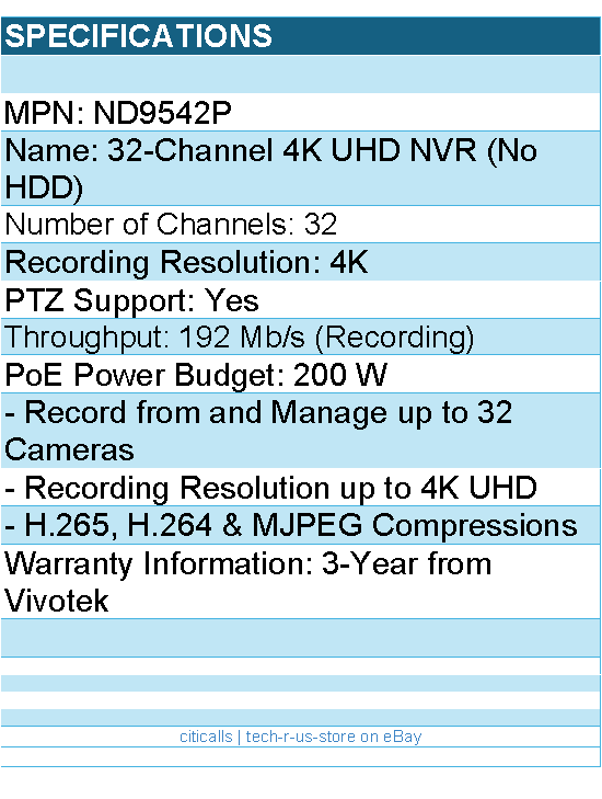 Vivotek ND9542P 32-CH H.265 Embedded PoE Network Video Recorder