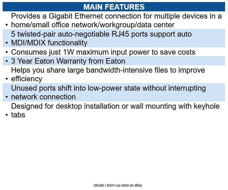 Eaton NG5-1 5-Port 10/100/1000 Mbps Desktop Gigabit Ethernet Unmanaged Switch