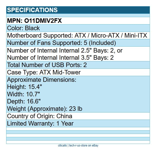 Lian Li O11DMIV2FX MINI V2 ATX Mid-Tower Computer Case Panoramic w 5 FANS Black