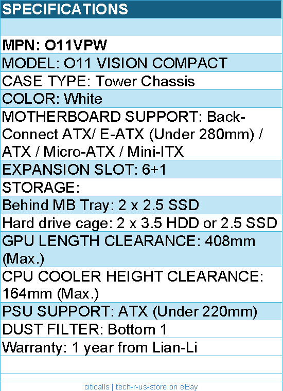 Lian-Li O11VPW Computer Case - Mid Tower TG 2x2.5 SSD White Retail