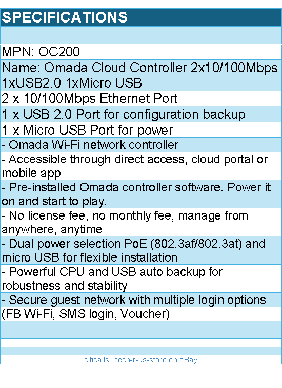 TP-Link OC200 Omada Cloud Controller 2x10 100Mbps 1xUSB2.0 1xMicro USB RTL