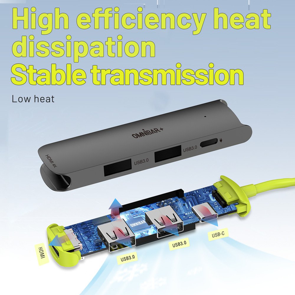 OMNIBAR OMN-HUB-4P60B-3 O16-000014 PLUS USB C Hub, 4-in-1 Multiport Adapter