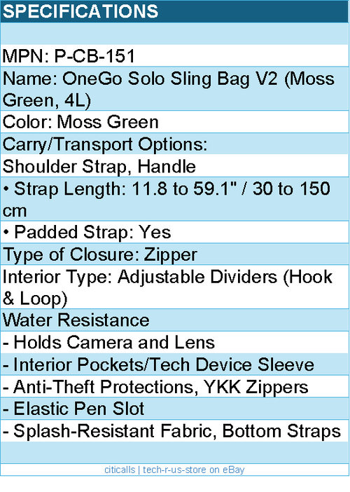 PGYTECH P-CB-151 Accessory - OneGo Solo Sling Bag V2 4L(Moss Green) Retail
