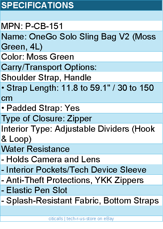 PGYTECH P-CB-151 Accessory - OneGo Solo Sling Bag V2 4L(Moss Green) Retail