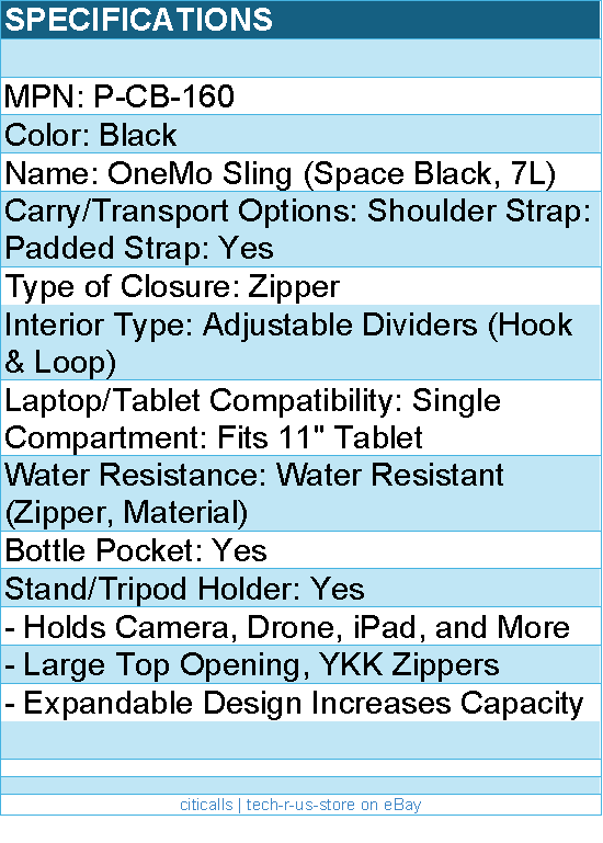 PGYTECH P-CB-160 - OneMo Sling Bag 7L (Space Black) Retail