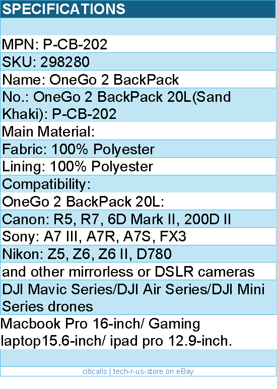 PGYTECH P-CB-202 - OneGo 2 BackPack 20L (Sand Khaki) Retail