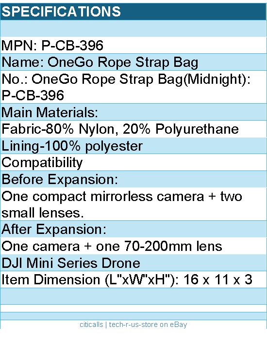 PGYTECH P-CB-396 OneGo Rope Strap Bag(Midnight) Retail