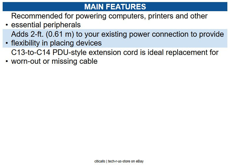 Eaton P004-002-13A PDU Power Cord, C13 to C14 - 13A, 250V, 16 AWG, 2 ft. 0.61 m