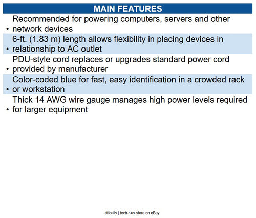 Eaton P005-006-ABL Heavy-Duty PDU Power Cord, C13 to C14 - 15A, 250V, 14 AWG