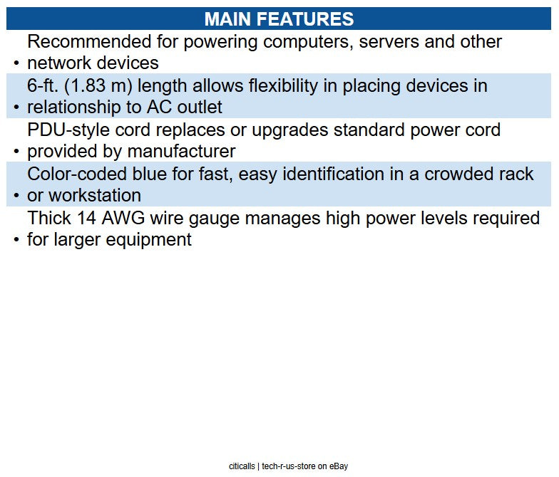 Eaton P005-006-ABL Heavy-Duty PDU Power Cord, C13 to C14 - 15A, 250V, 14 AWG