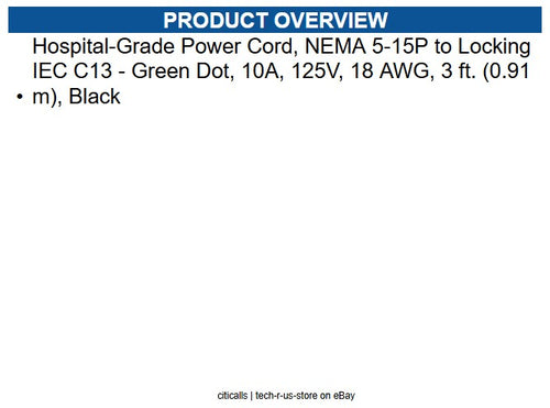 Eaton P006-L03-HG10 Hospital-Grade Power Cord, NEMA 5-15P to Locking IEC C13