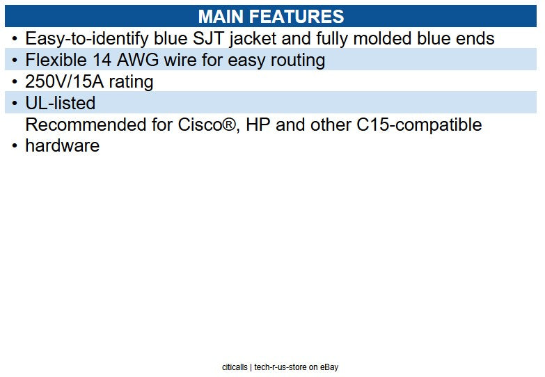 Eaton P018-003-ABL Power Cord C14 to C15 - Heavy-Duty, 15A, 250V, 14 AWG, 3 ft.