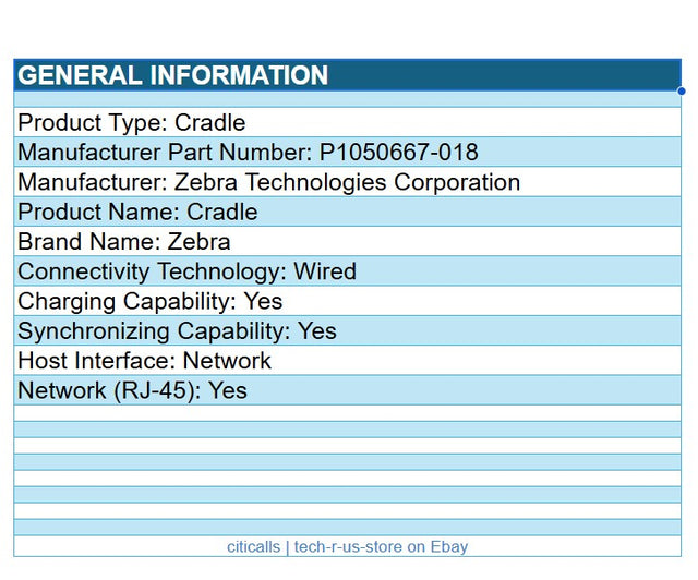 Zebra P1050667-018 Chaging Cradle Dock Ethernet for QLn420 ZQ630 Mobile Printer