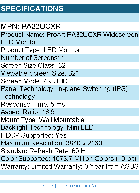 ASUS PA32UCXR ProArt 32" Class 4K UHD LED Monitor - 16:9 - 3840 x 2160