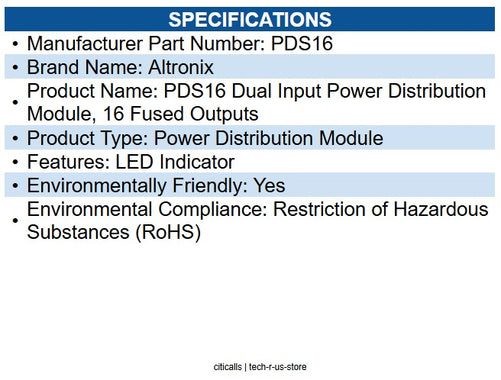 Altronix PDS16 Dual Input Power Distribution Module, 16 Fused Outputs