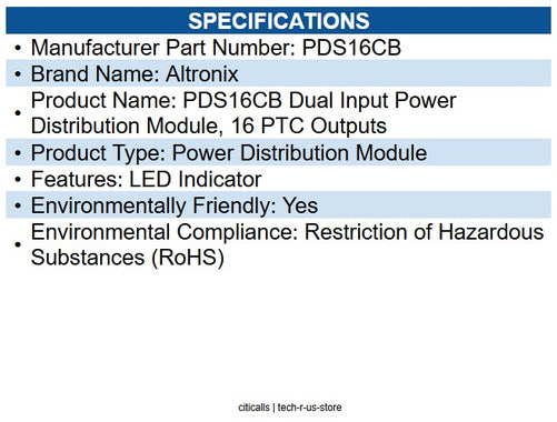 Altronix PDS16CB Dual Input Power Distribution Module, 16 PTC Outputs