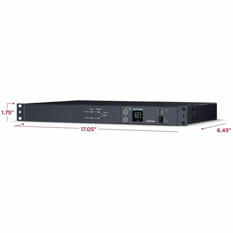 CyberPower PDU24001 Single Phase 100 - 120 VAC 15A Metered ATS PDU - 10 Outlets