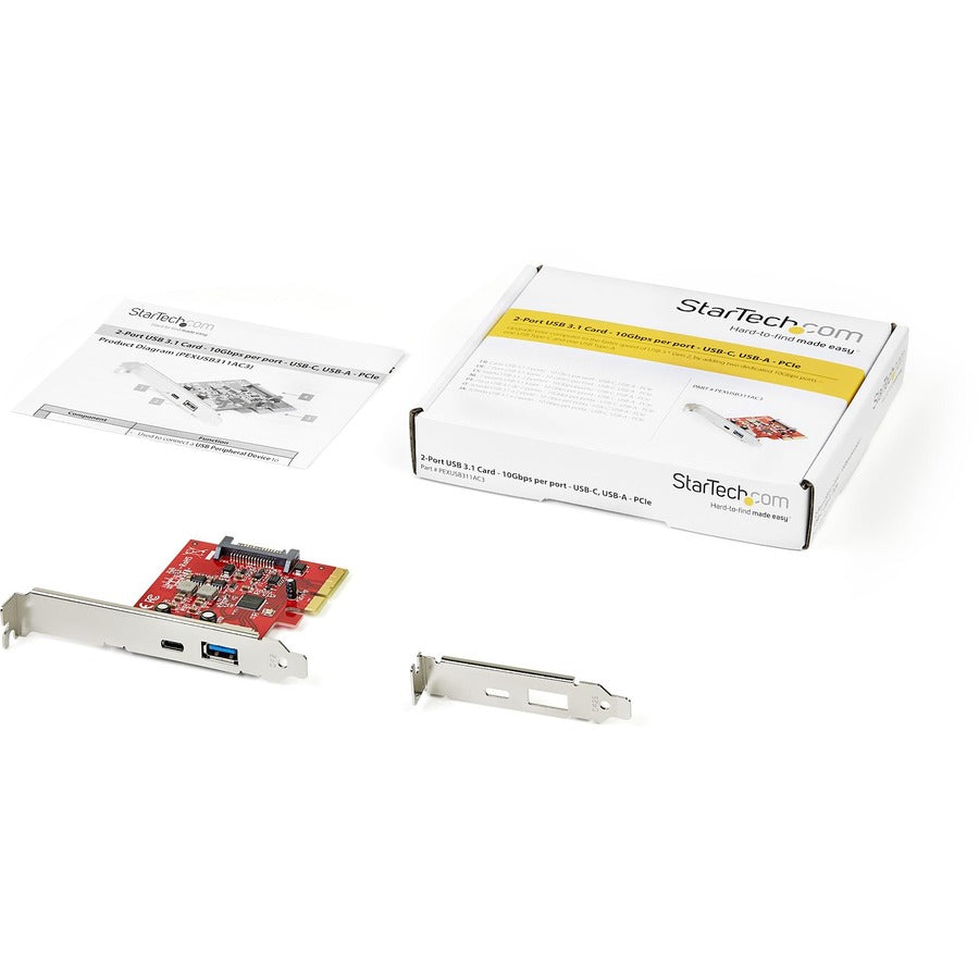 StarTech PEXUSB311AC3 2-Port 10Gbps USB-A & USB-C PCIe Card Adapter