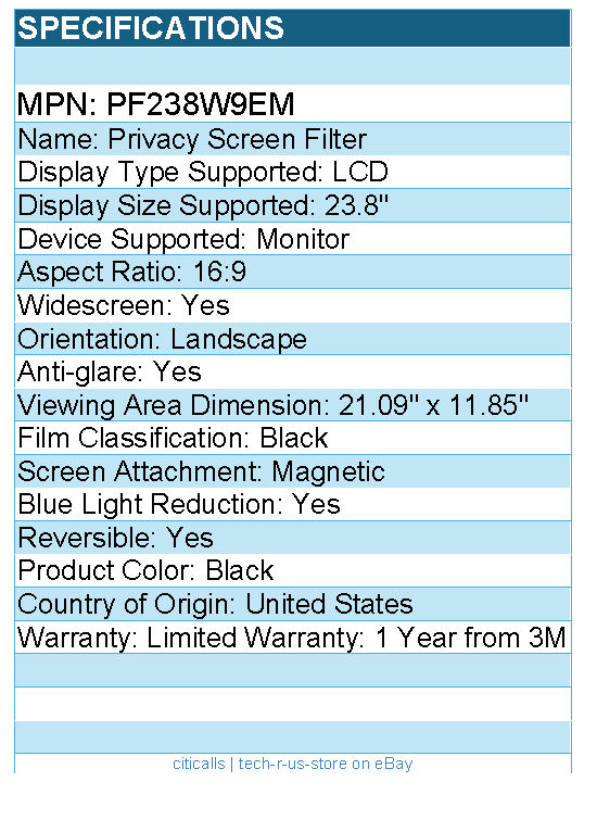 3M PF238W9EM Privacy Filter for 23.8in Full Screen Monitor - Black