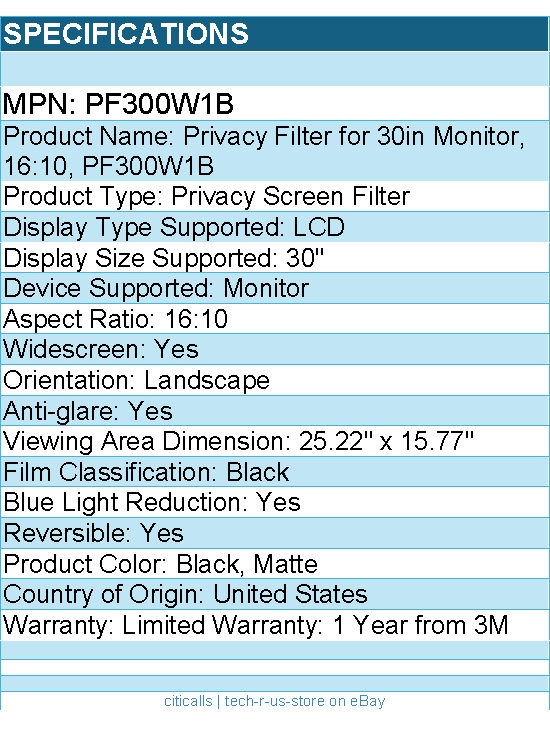 3M PF300W1B Privacy Filter for 30" Widescreen Monitor (16:10)