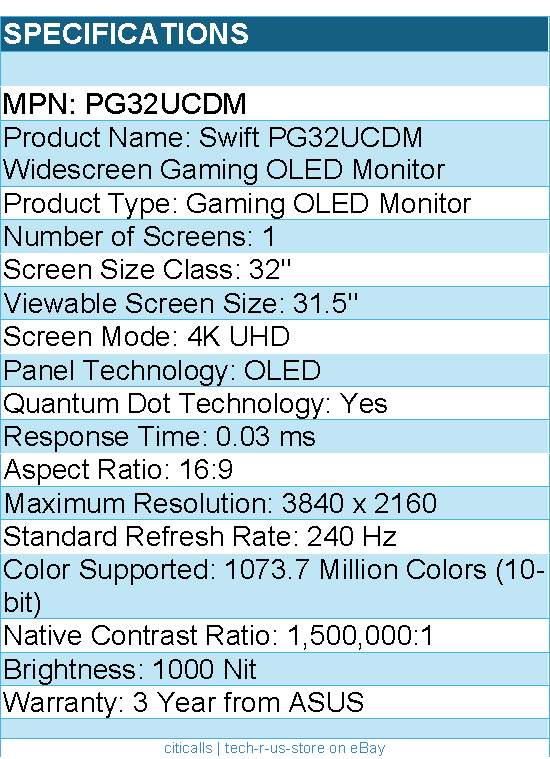 ASUS PG32UCDM ROG Swift  32" Class 4K UHD Gaming OLED Monitor - 16:9
