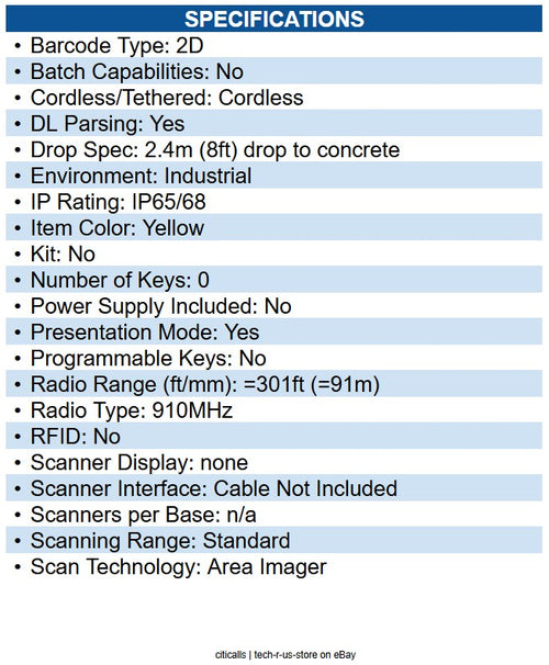 Datalogic PM9600-SR910RB PPowerScan PM9600 Barcode Scanner Wireless Connectivity