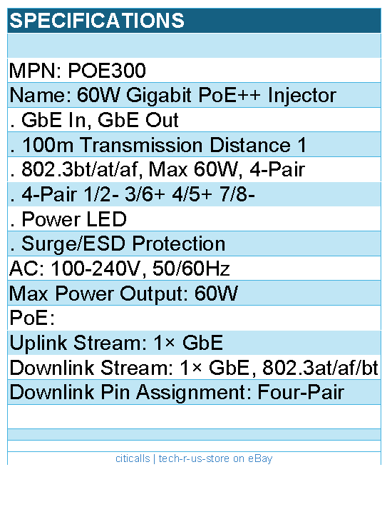 Cudy POE300 60W Gigabit PoE+ PoE Injector Retail - Black