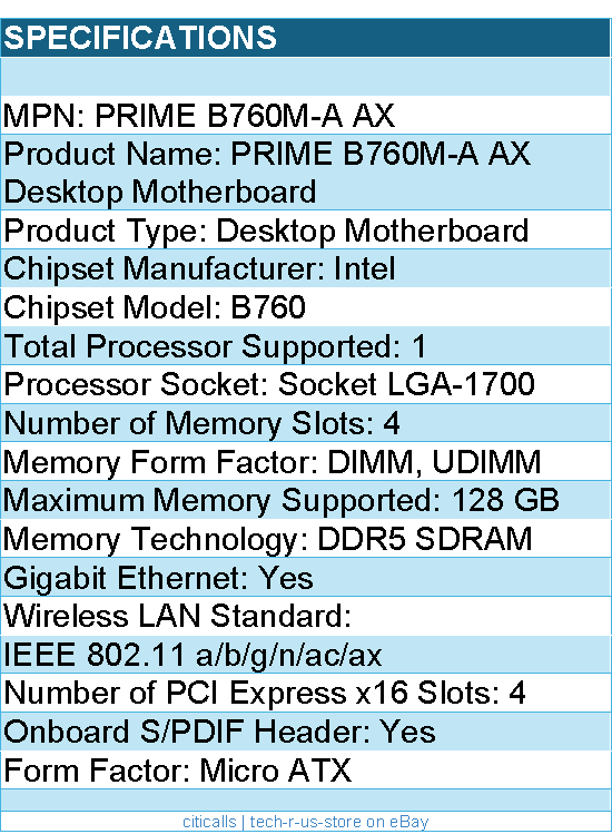 ASUS PRIME B760M-A AX Desktop Motherboard - Intel B760 Chipset
