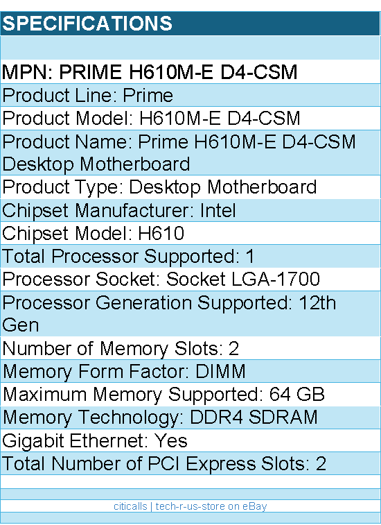 ASUS Prime H610M-E D4-CSM Desktop Motherboard - Intel H610 Chipset