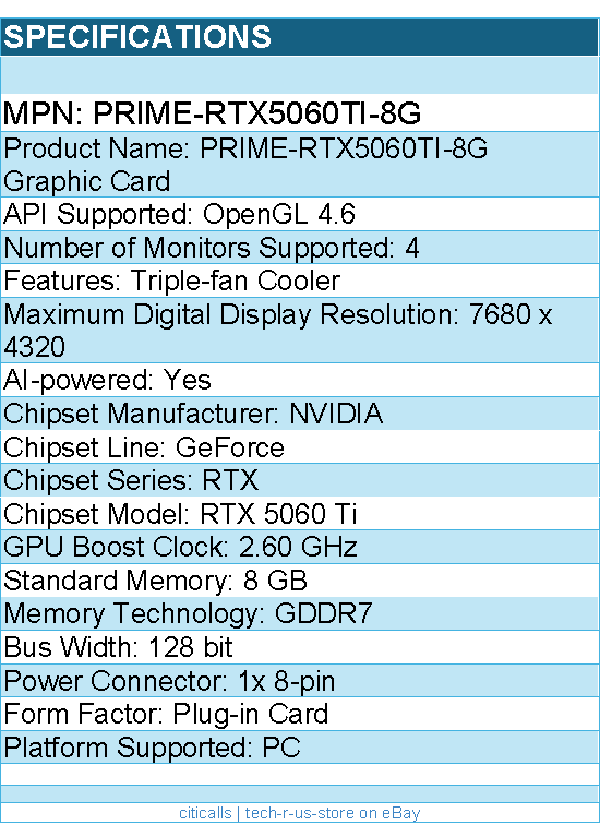 ASUS PRIME-RTX5060TI-8G NVIDIA GeForce RTX 5060 Ti Graphic Card - 8 GB GDDR7