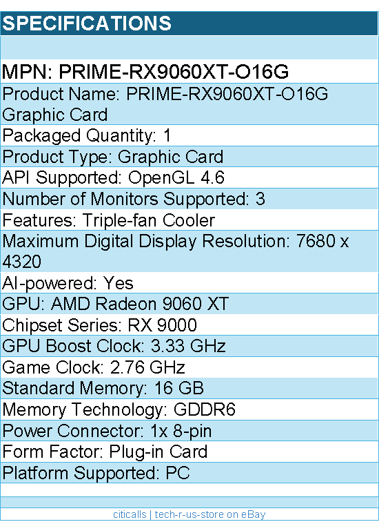 ASUS PRIME-RX9060XT-O16G AMD Radeon 9060 XT Graphic Card - 16 GB GDDR6