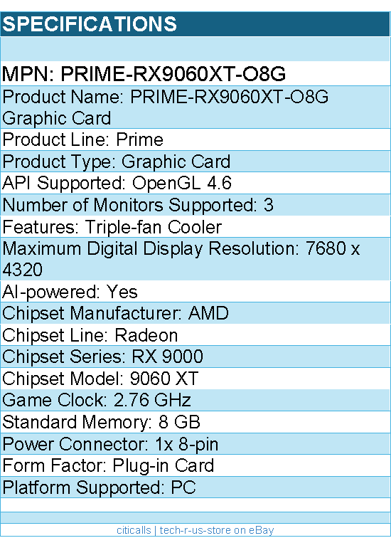 ASUS PRIME-RX9060XT-O8G AMD Radeon 9060 XT Graphic Card - 8 GB GDDR6