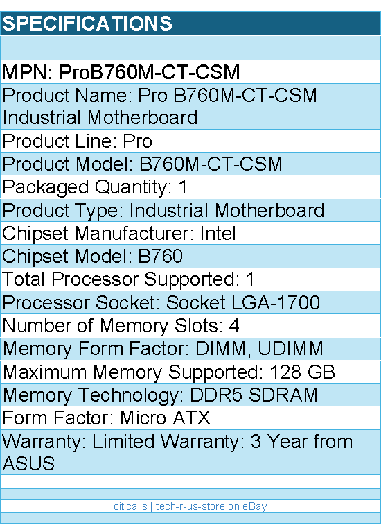 ASUS ProB760M-CT-CSM Pro B760M-CT-CSM Industrial Motherboard - Socket LGA-1700