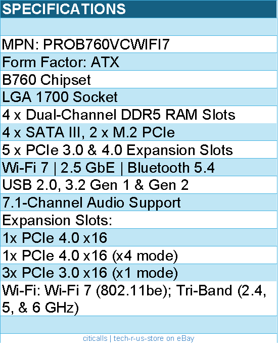 MSI PROB760VCWIFI7 PRO B760-VC WIFI IV LGA 1700 ATX Motherboard