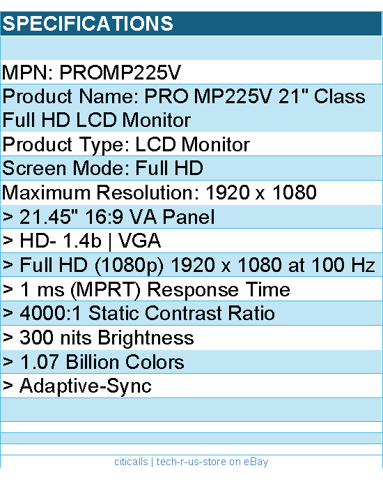 MSI PROMP225V PRO MP225V 21" Class Full HD LCD Monitor - 16:9 - Black
